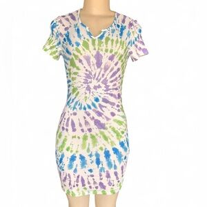 SHEIN Teen Tie-Dye Dress in Purple, Blue & Green